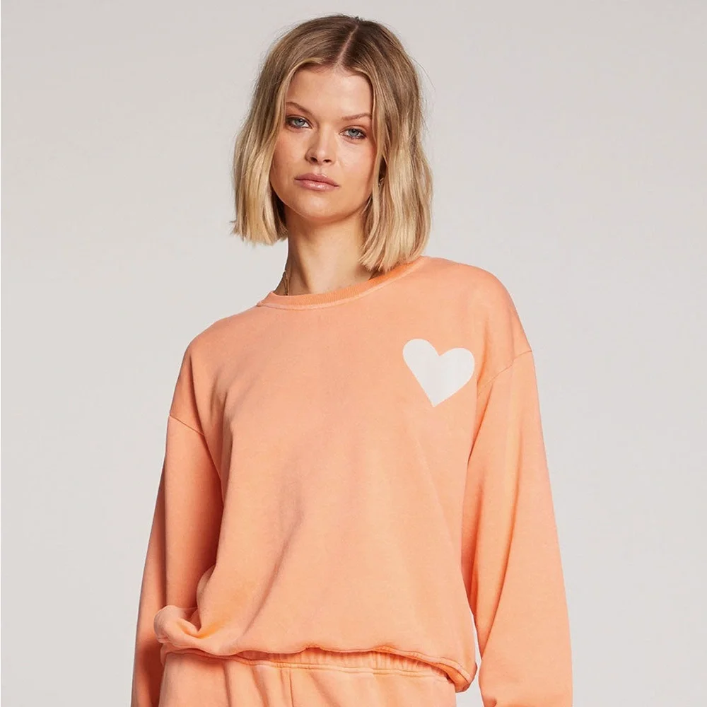 Saltwater Luxe Women’s The Perry Orange Heart Pullover Slouchy‎ Crew Sweater - Picture 2 of 5